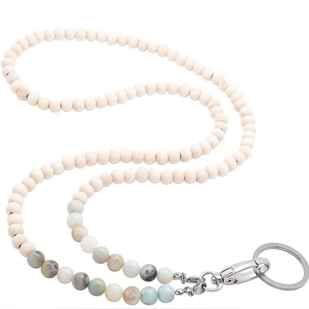C&L Accessories Lanyards for ID Badges, Beaded Wooden & Natural Stone